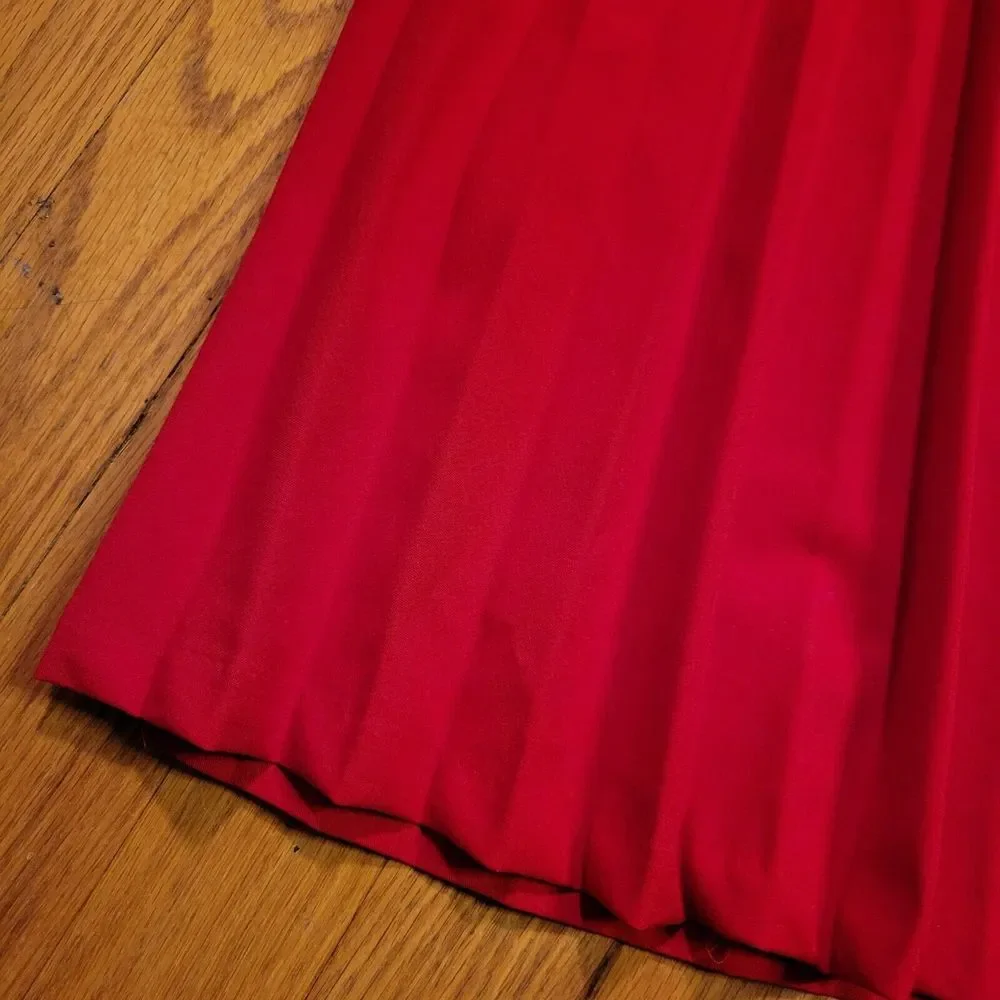 Calvin Klein Accordian Skirt Size 8 Red A-Line Midi Preppy‎ Holiday Career - Picture 6 of 13